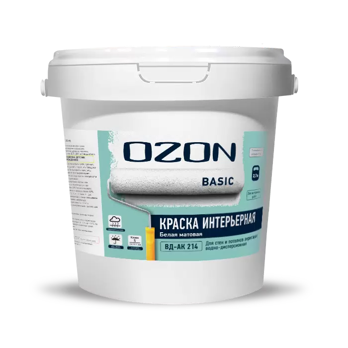 Краска для стен и потолков акриловая OZON Basic ВД-АК-214СМ-3,9 С (бесцветная)  морозостойкая